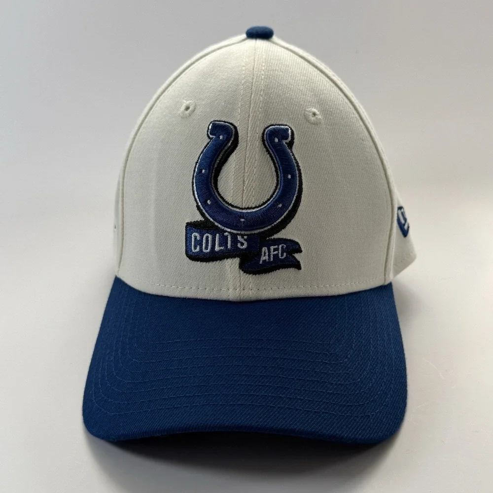 Indianapolis Colts AFC Hat New‎ Era 39THIRTY Stretch Fit Cap Medium/Large White